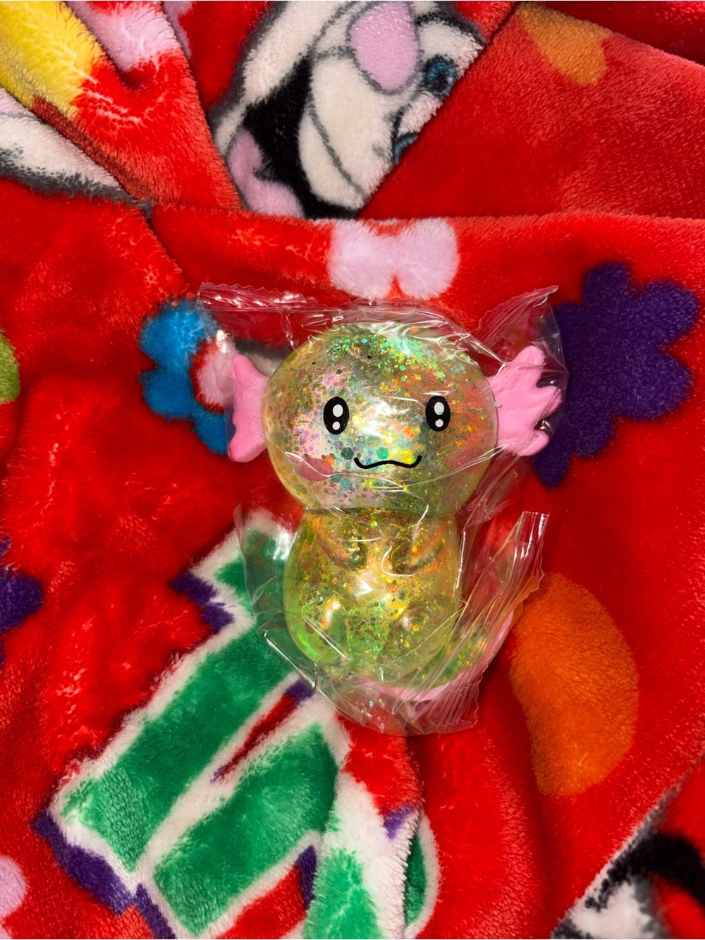 Small  2-3 inch Glitter Axolotl squishy viral Toy - Yellow/ Green New QUICK SHIP
